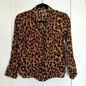 Reformation Violet Leopard Print Button-Down Long Sleeve Blouse - size M